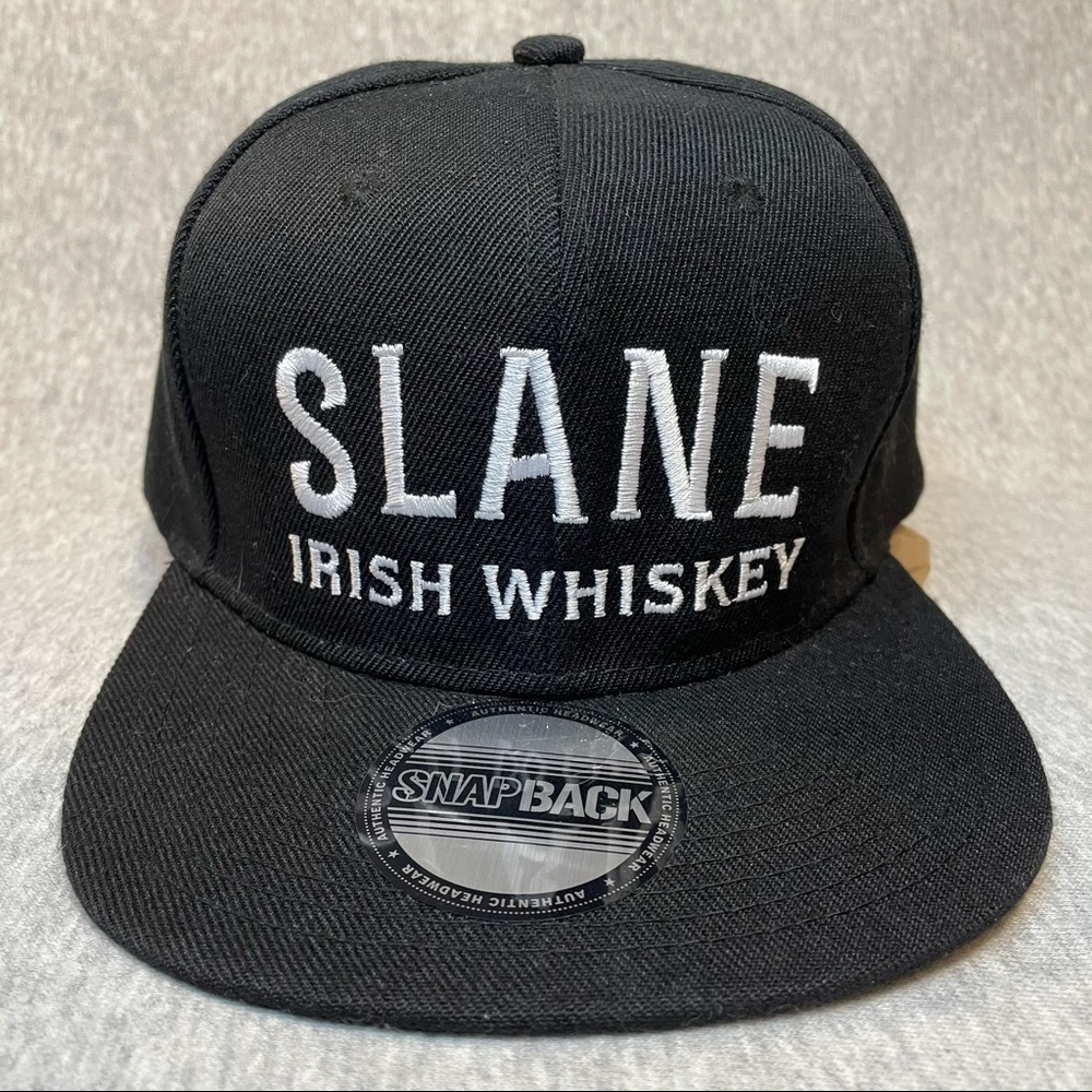SLANE IRISH WHISKEY Baseball Cap Hat Black Snapback Decal NWOT Super Clean